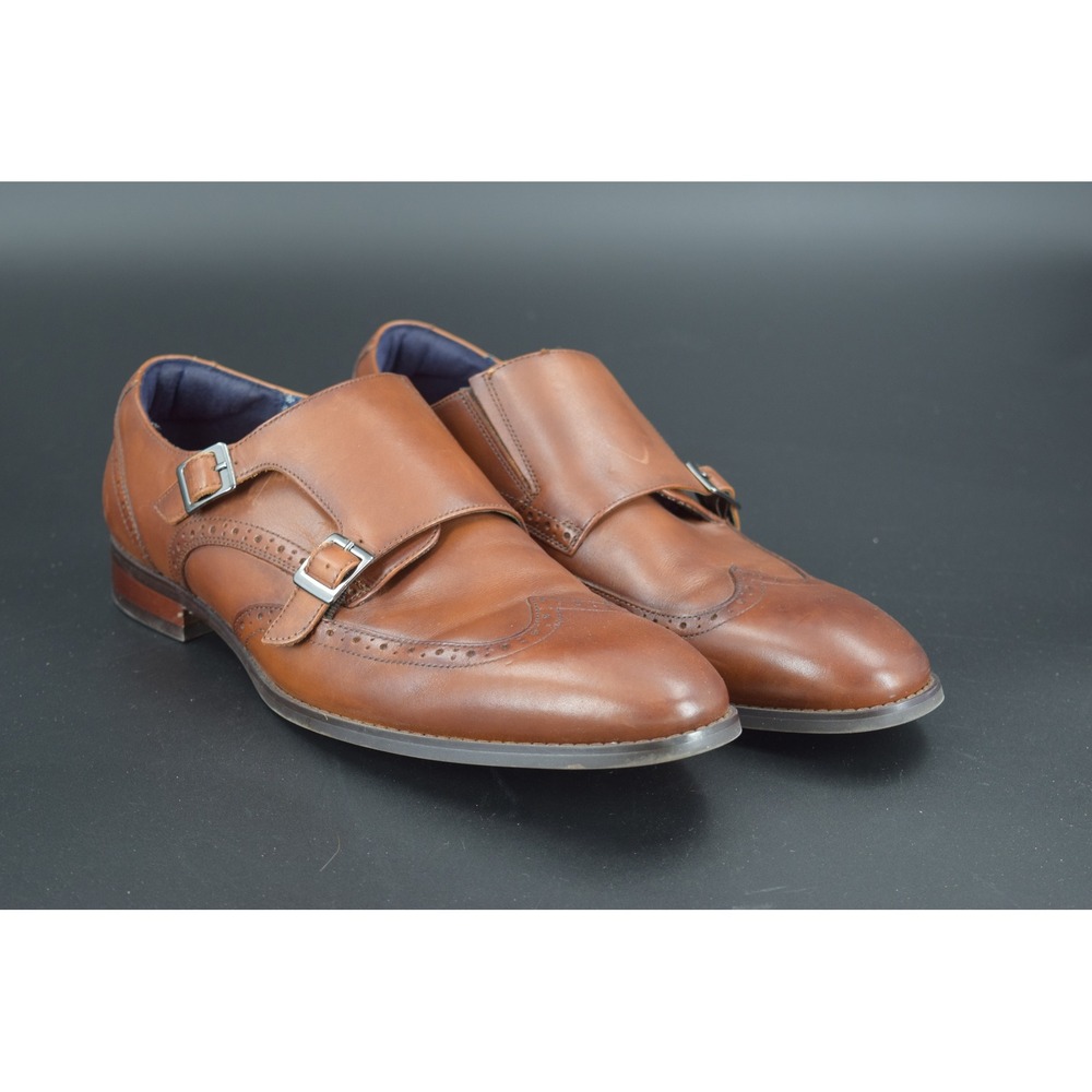 Stacy Adams Double Monk Strap Men 12M Tan Leather Wingtip Brogue 25570-221 Good
